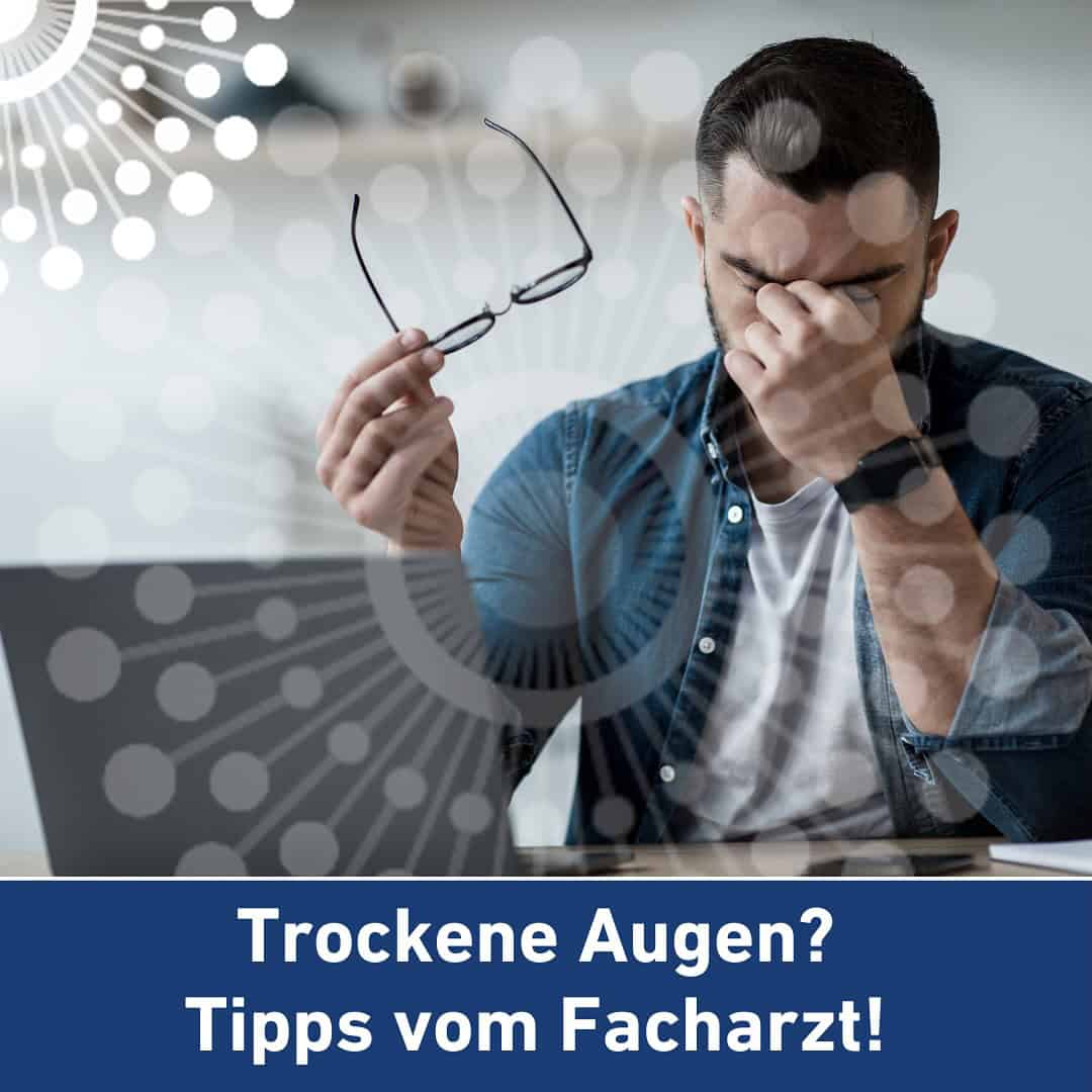 Mann hält Brille und fühlt sich müde und unwohl wegen trockener Augen.