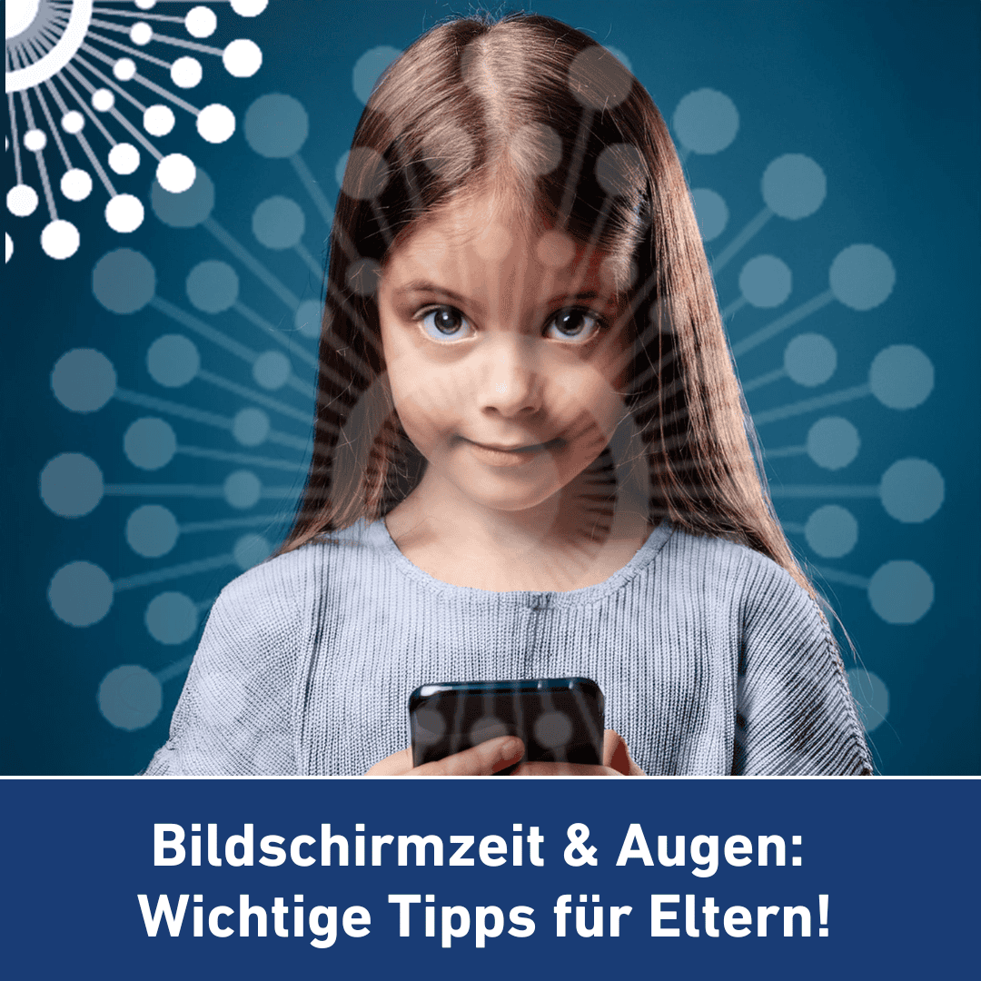 Mädchen mit Smartphone während Augenuntersuchung im Augenzentrum.